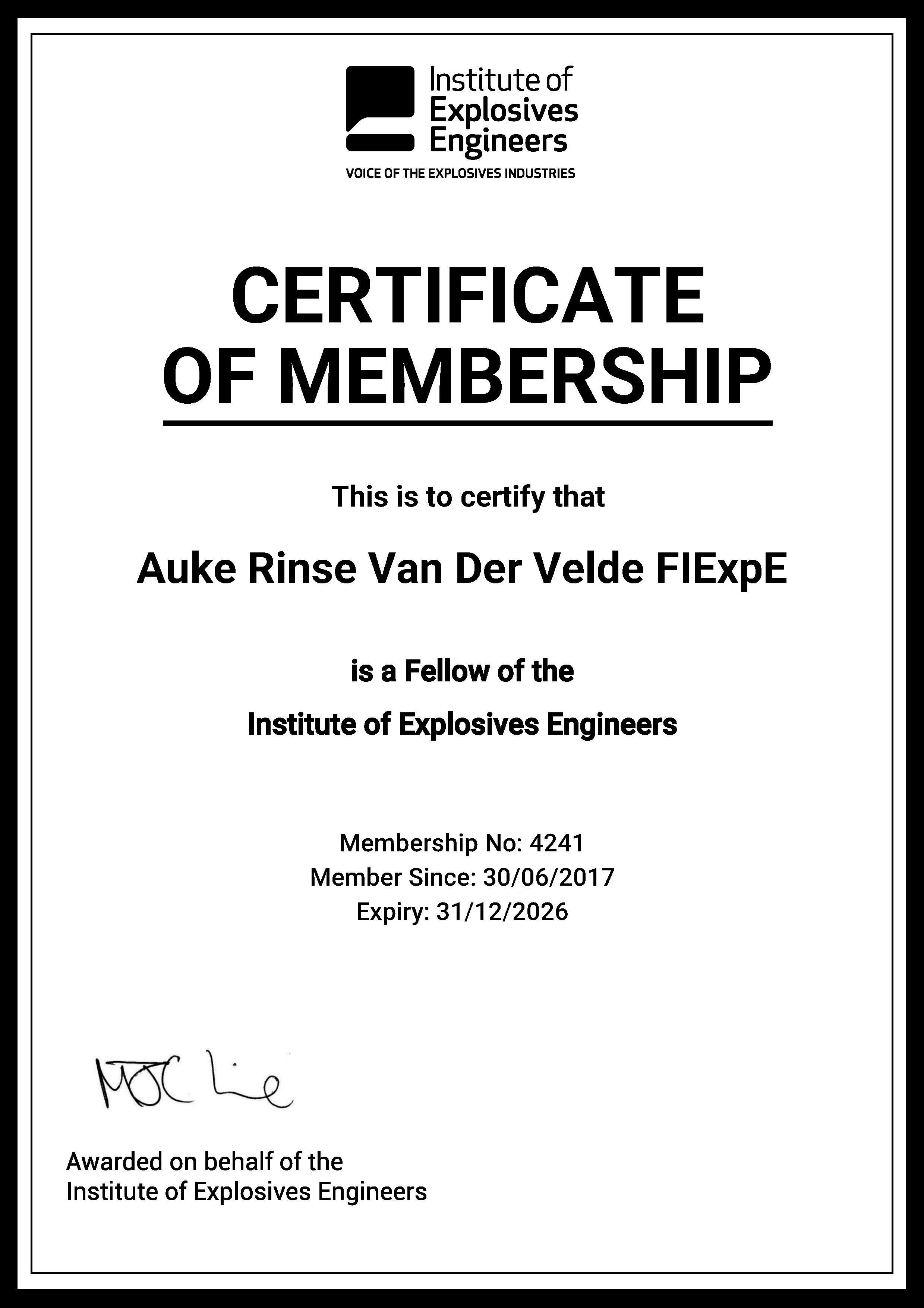 Titelafbeelding Fellow of the Institute of Explosives Engineers (FIExpE)