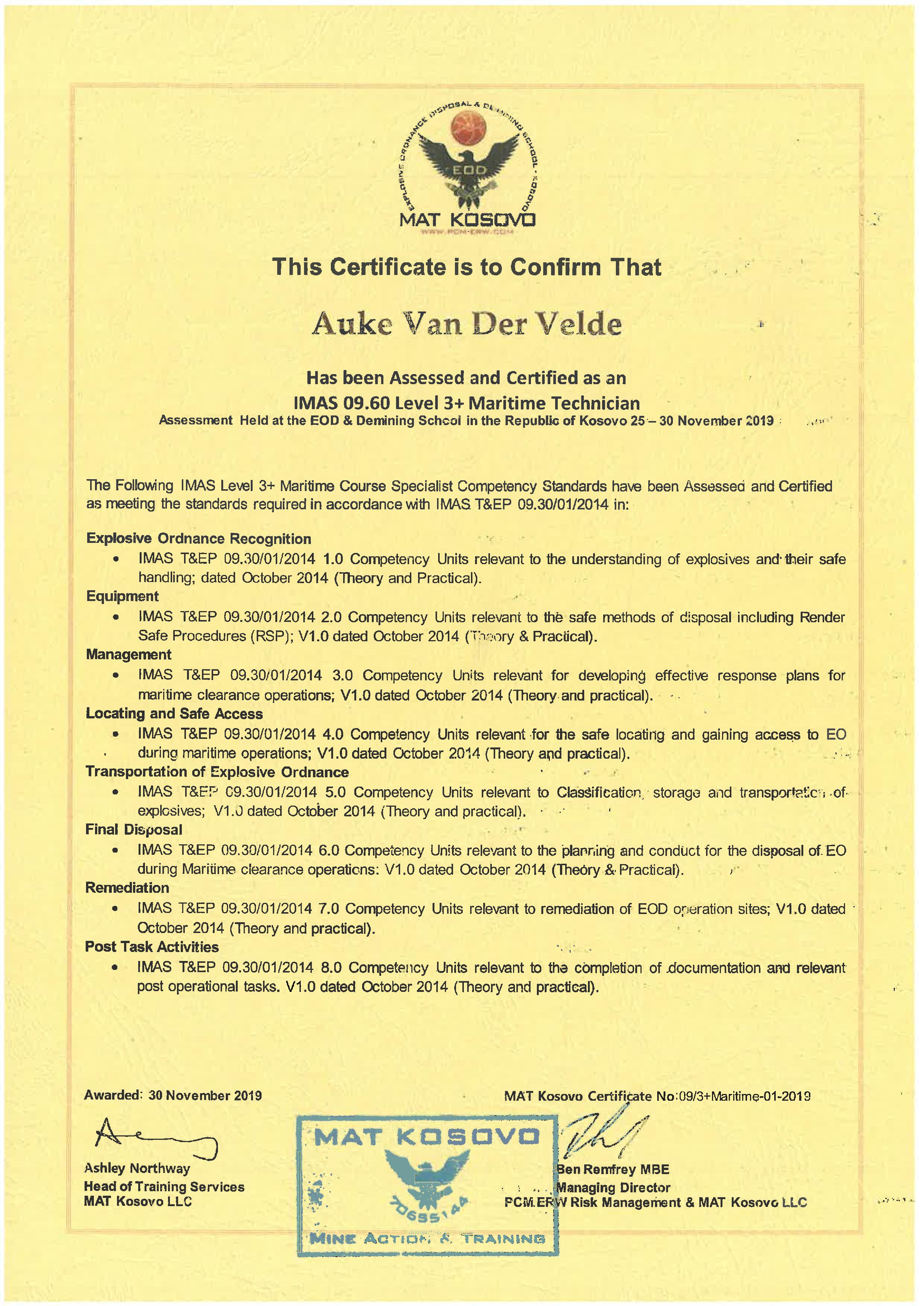 Foto Internationally Recognised IMAS Level 3+ EOD & Maritime