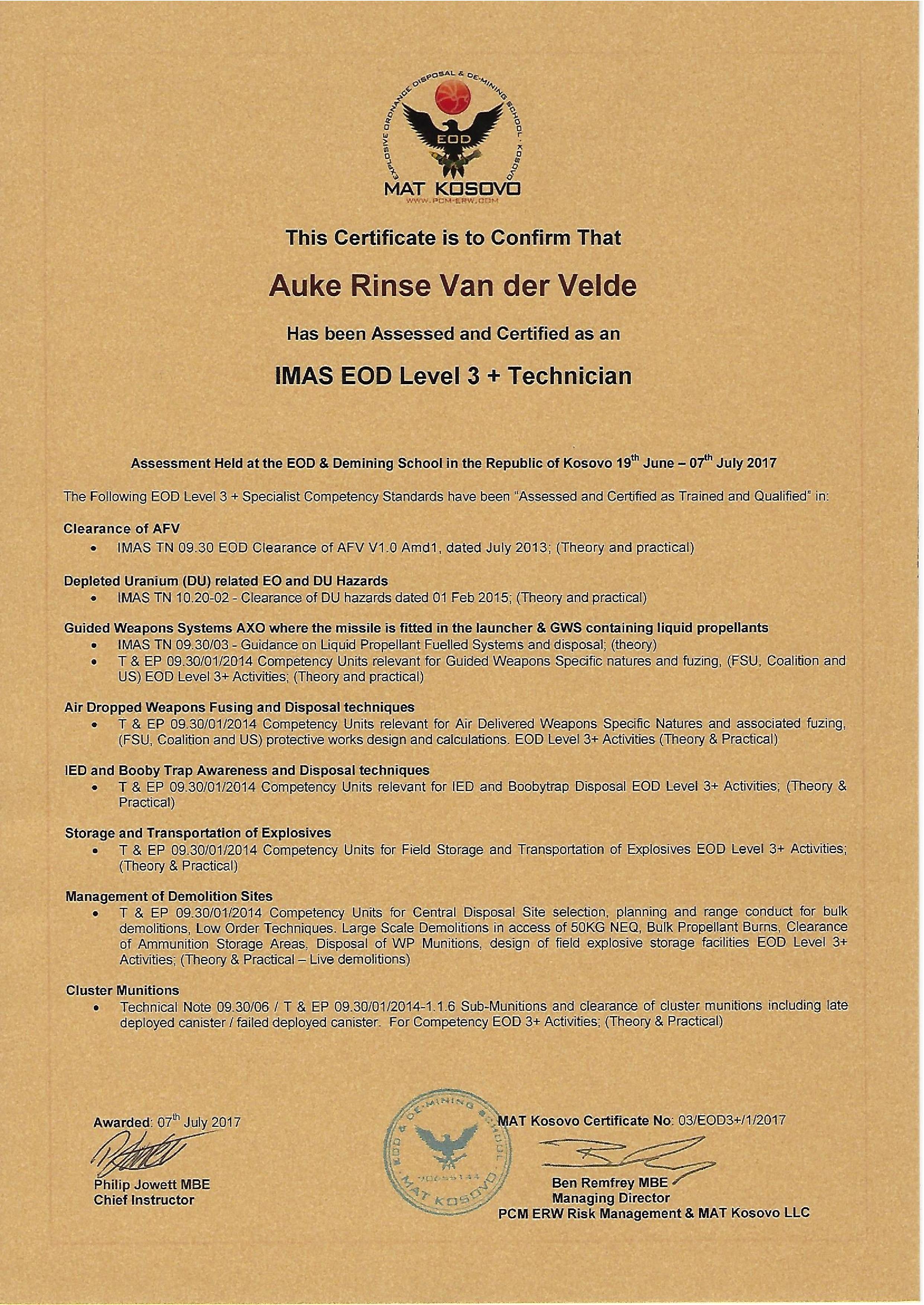 Foto Internationally Recognised IMAS Level 3+ EOD & Maritime