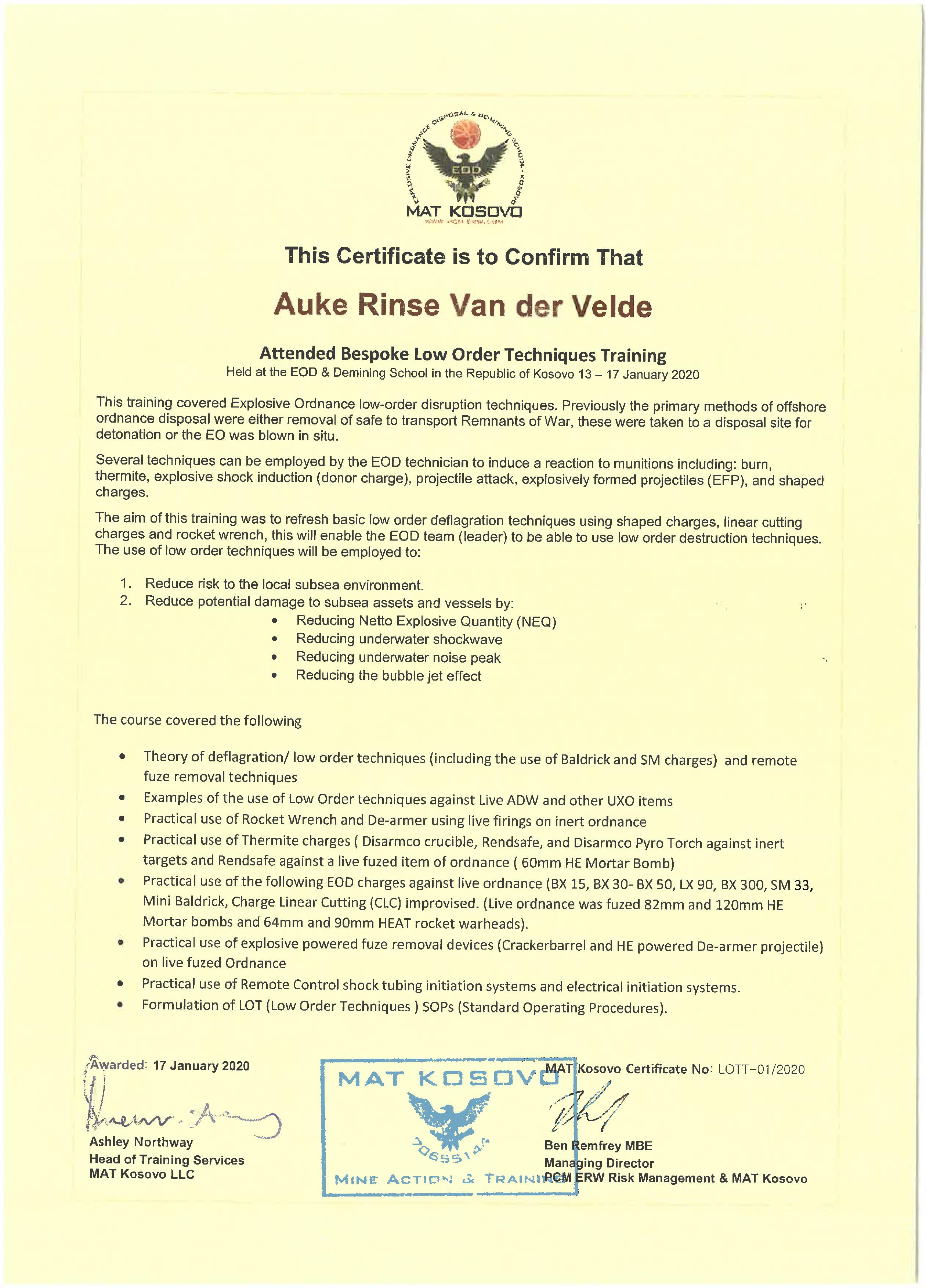 Foto Internationally Recognised IMAS Level 3+ EOD & Maritime