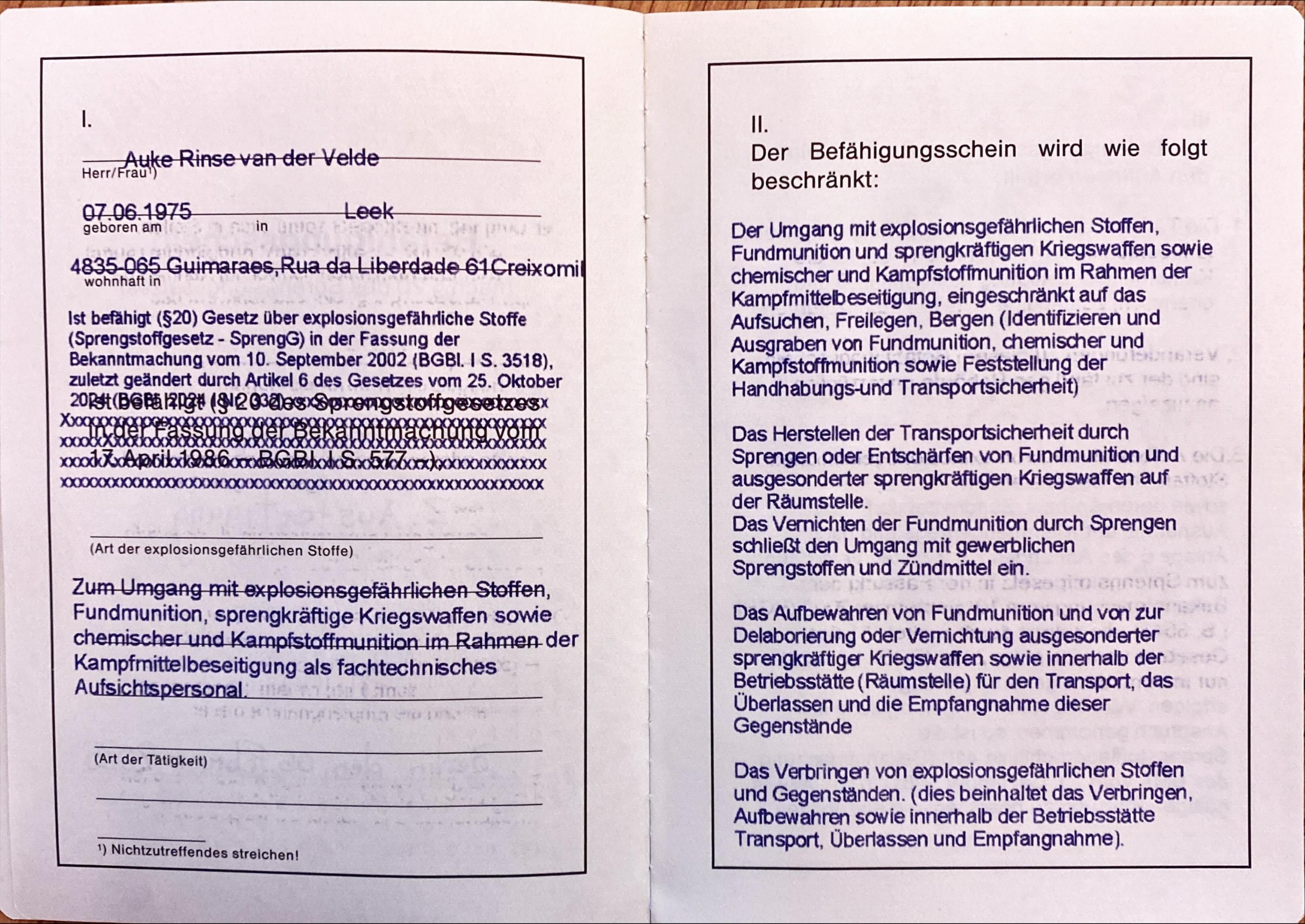 Foto Befähigungsschein §20 Germany