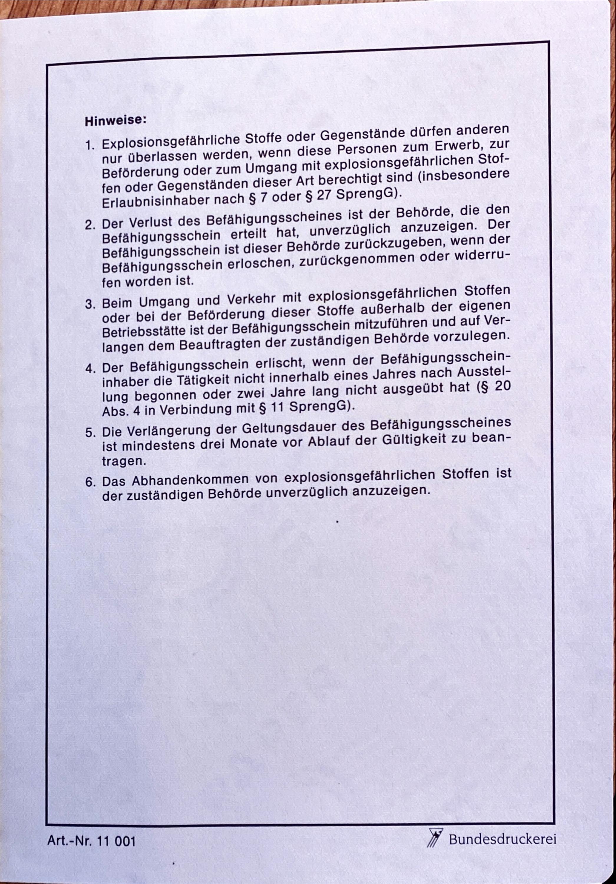 Foto Befähigungsschein §20 Germany